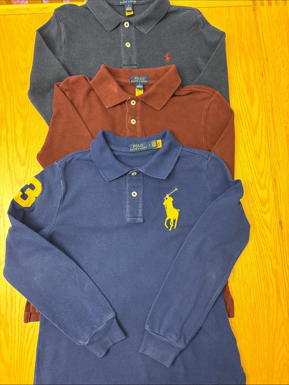A Trio of Polo by Ralph Lauren Kids Long-Sleeve Polo Tops - all 3 size 7